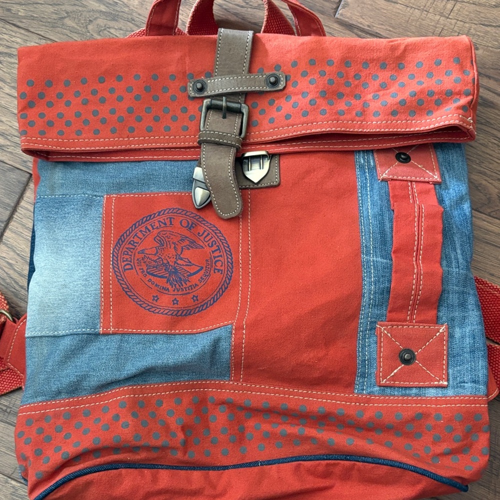 Department of Justice Super Rare and Unique Orange and Blue Backpack